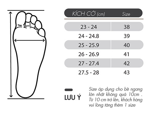 Bảng size giày của nhà Tagos
